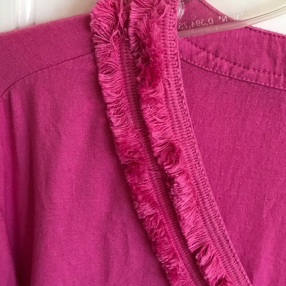 CHICO’S Pink Blouse Top Linen Blend 3/4 Sleeves Fray Trim Women’s Size XL Size 3 - Picture 4 of 16